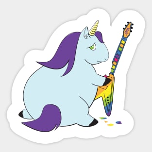 Chubby Unicorn Bites Rainbow Guitar Sticker